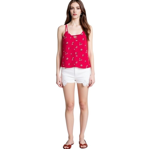Socialite Tops - NWT Socialite Women's Floral Spaghetti Straps  Lace Trim Camisole Top Red Size S